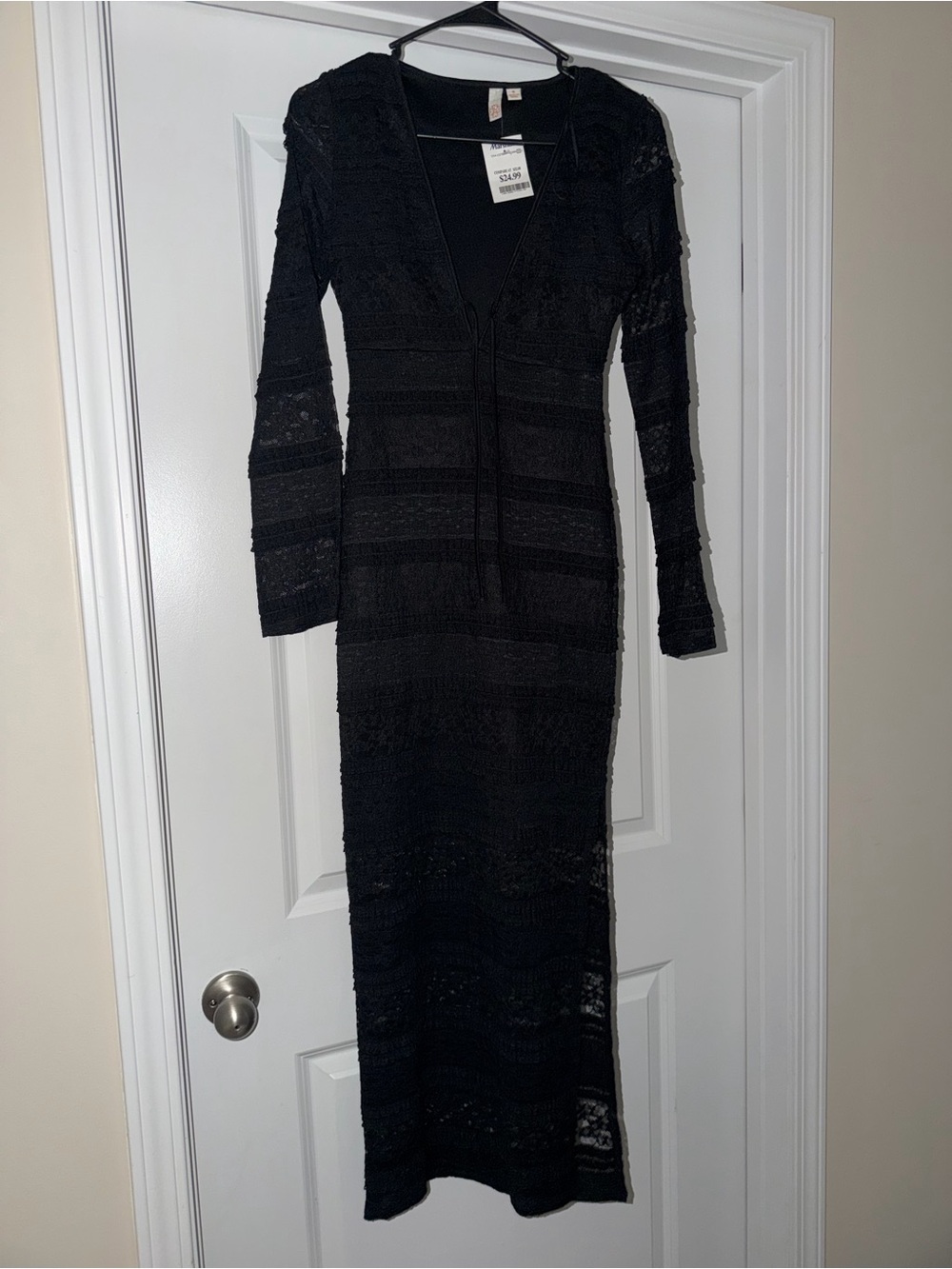 Black Crochet V-Neck Maxi Dress - Unbranded